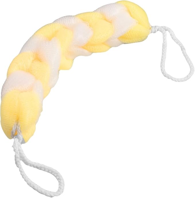 Ruilogod Yellow White Meshy Nylon Chain Design Bath Shower Pouf Body Cleaner - Image 2